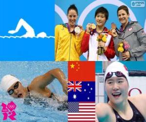 Puzzle Συνδυασμένη πόντιουμ κολύμβηση των μεμονωμένων γυναικών 200 m, Shiwen Ye (Κίνα), Alicia Coutts (Αυστραλία) και Caitlin Leverenz (Ηνωμένων Πολιτειών) - London 2012-